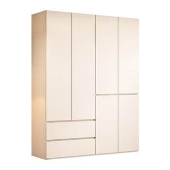 Solid wood wardrobe household bedroom double door storage storage large wardrobe segmented handle-free 2024 hot wardrobe