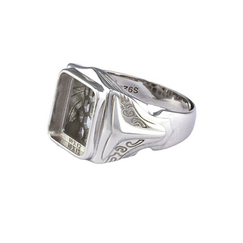 S925 sterling silver men's square ring has an empty holder that can be engraved