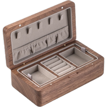 Solid wood jewelry box small storage box black walnut double layer light luxury high-end birthday gift wooden jewelry box