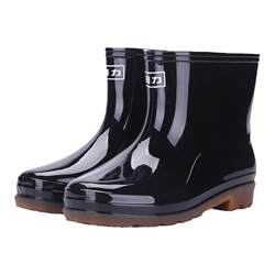 Pull-back rain boots, men's short-tube water shoes, rain boots, men's fishing overshoes, mid-high tube plus velvet labor protection professional rubber shoes