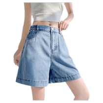 Tangshi 24 Summer Thin Tencel Denim Shorts Womens Wide Leg Elastic Waist Loose Slim Fashion Five-Point Medium Pants