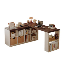 Home-Use Solid Wood Corner Desk with Integrated Bookshelf, Semi-Enclosed Design for Girls' Bedroom, Light Luxury and High-End Feel, Study and Office Desk