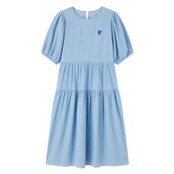 Rainbow Mambo Birds and New Wine Short Sleeve Denim Dress Women's Mid-Length 2024 Summer New New Waist Women's Dress