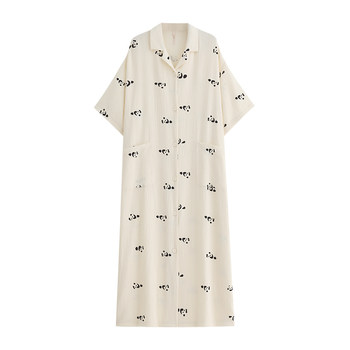 2024 New Pajamas Nightgown ແມ່ຍິງ Summer Summer Cotton Gauze ແຂນສັ້ນ Cardigan ຝ້າຍຍາວ Panda ຂະຫນາດໃຫຍ່