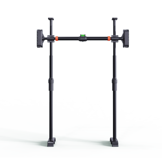 There is a support rod that will not fall off. The horizontal bar does not need to be punched for home use.