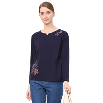 Milanden middle-aged and elderly mothers clothing 2024 spring and autumn new round neck T-shirt womens long-sleeved loose western-style top trend