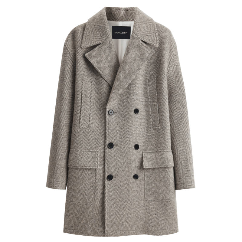
[Break code discount] Peacebird men's herringbone woolen coat loose wool coat B2AAD4104