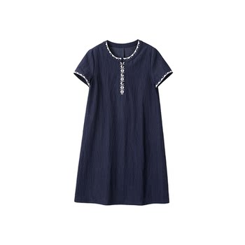 Xwi xinwei contrast color embroidered imitation denim dress women's 2026 summer seaside resort style ສິ້ນກະໂປງບາງໆ