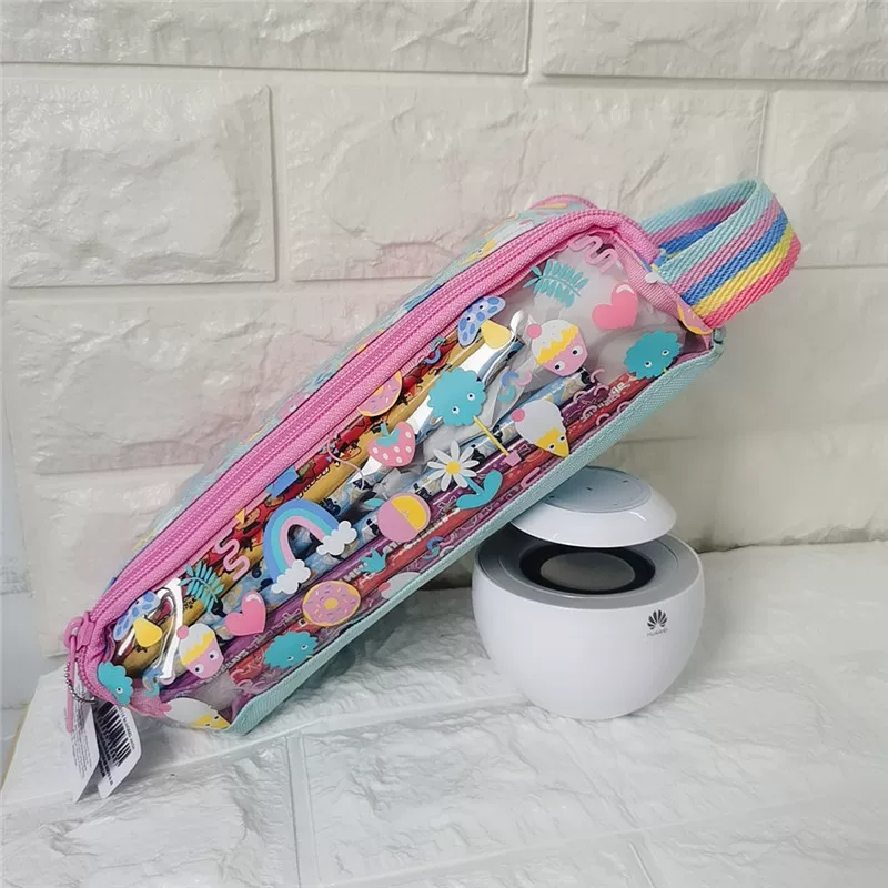 Fuchsia universal pencil case for students, double-layer gift box with zipper, unicorn