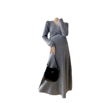 Maternity dress autumn fashion small fragrant and foreign-style autumn and winter outer wear loose above the knee covering the belly slimming long skirt