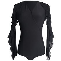 Dampao Roo Brand Morden Dance Blouse Lady New Black One-piece Clothes High-end Jitba Dance Suit Long Sleeves