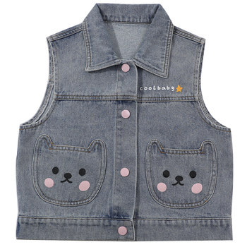 Spring and autumn girls denim vest 2025 new style spring outerwear children's vest baby fashionable spring jacket