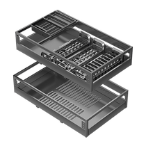 Household pull-basket kitchen cabinet stainless steel double-layer drawer-type dish rack to store dishes built-in cabinet bowl basket 582