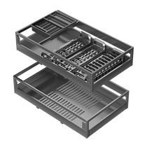 万和拉篮厨房橱柜不锈钢双层抽屉式碗架收纳碗碟内置橱柜碗篮582