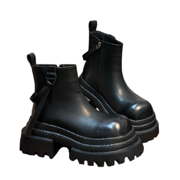 European genuine leather round-toe platform platform thick-soled martin boots for women