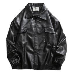 Wukong ມີສິນຄ້າອາເມລິກາ retro ຫນັງ PU jacket ຜູ້ຊາຍແລະແມ່ຍິງ tide ຍີ່ຫໍ້ຖະຫນົນວ່າງ lapel ບາດເຈັບແລະ jacket ຫນັງລົດຈັກ