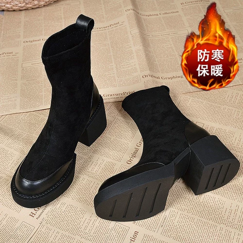 Высокие эластичные короткие сапоги на платформе, ботинки
