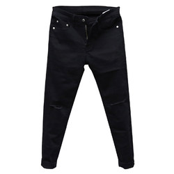 Spring and summer new pure black thin nine-point jeans for men, Korean version, trendy, versatile, slimming, ripped, slim-fitting pants