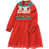 Balabala childrens and girls dresses autumn clothes childrens clothes going out clothes spliced ​​gauze skirts fashionable and national trends.