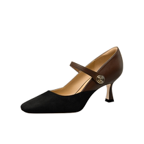 LilyWei French Mary Jane shoes retro temperament square-toe high heels comfortable commuting shoes large size 41-43