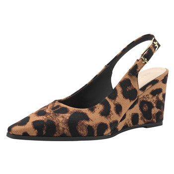 Daphne leopard print pointed toe sandals women's wedge high heels