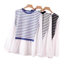 Maternity wear autumn 2024 new Korean fashion fake two-piece spliced ​​cotton striped shirt long-sleeved loose top