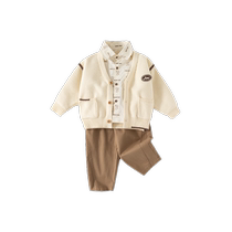 Boys suit autumn clothing 2024 new fashionable baby sweater cardigan childrens shirt pants spring and autumn childrens clothing trend