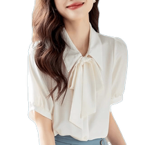 Éclairage de la neige blanche Avec Shirt Woman Superior Feel Short Sleeve Summer Thin carrière Shirt Temperament Elegant 100 tours blouses