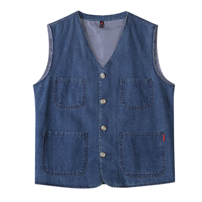 Middle-aged and elderly men's retro cotton denim vest plus size