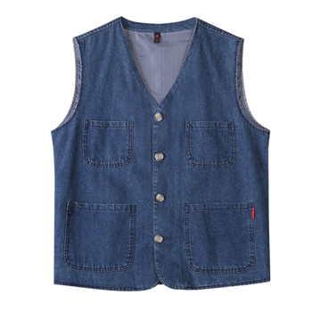 Middle-aged and elderly men's retro cotton denim vest plus size
