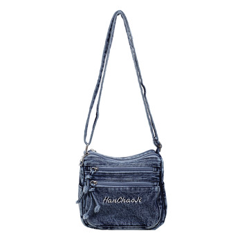 Multi-layered denim pouch shoulder commuter crossbody bag