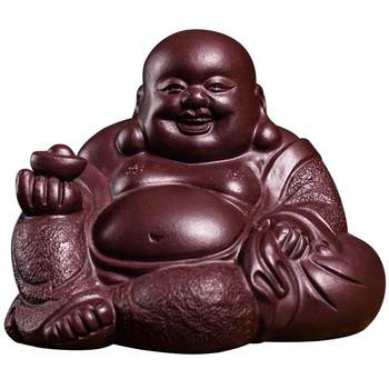Hongzhong ສີມ່ວງດິນເຜົາຊາສັດລ້ຽງ Maitreya ພຣະພຸດທະເຈົ້າສາມາດຍົກຂຶ້ນມາເປັນໄມ້ປະດັບຕາຕະລາງຊາທີ່ເຮັດດ້ວຍມືຢ່າງເຕັມສ່ວນ laughing Buddha ornaments boutique ພຣະສົງພຽງເລັກນ້ອຍຫຼິ້ນຊາ