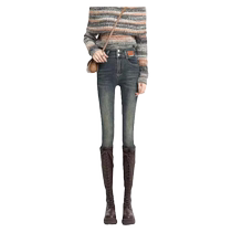 Cement Gray Skinny Jeans Womens Spring and Autumn 2024 New High Waist Slim Tight Stretch Small Feet Pencil Pants
