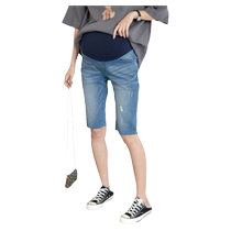October Mommy Maternity Denim Shorts Summer Thin Style Pregnancy Outerwear Five Points Bottoming Safety Tummy Support Pants Summer Wear