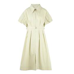 Basic House/Baijiahao zipper shirt dress summer new waist slimming solid color dress