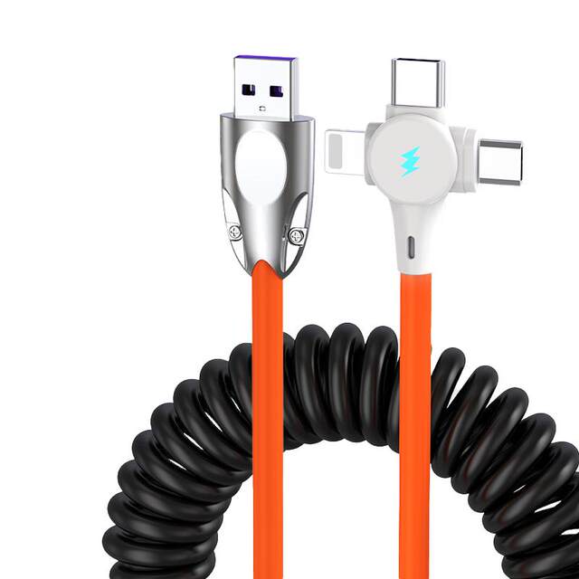6A fast charging three-in-one color matching spring retractable data cable