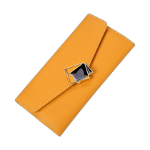 First-layer cowhide long ultra-thin wallet with large capacity for mobile phone 2024 new yellow lucky soft-sided genuine leather wallet