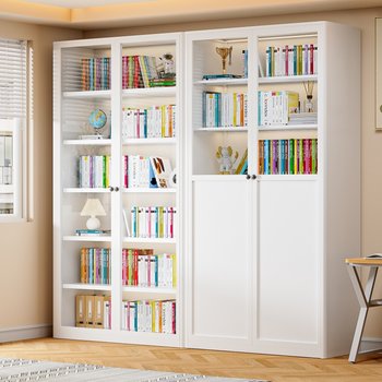 Steel floor-standing bookcase home living room glass door multi-layer storage cabinet children's simple dust-proof combination iron bookshelf