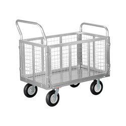 ຮົ້ວ trolley ດຶງ cargo trolley lightweight folding stall flatbed trolley ລົດບັນທຸກທີ່ມີຕາຂ່າຍໄຟຟ້າຮົ້ວສອງຊັ້ນ