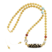 Potala Palace Beeswax Three Eyes Dzi Bead Pendant Necklace Womens Amber Clavicle Chain Tibetan Ethnic Style Niche Design