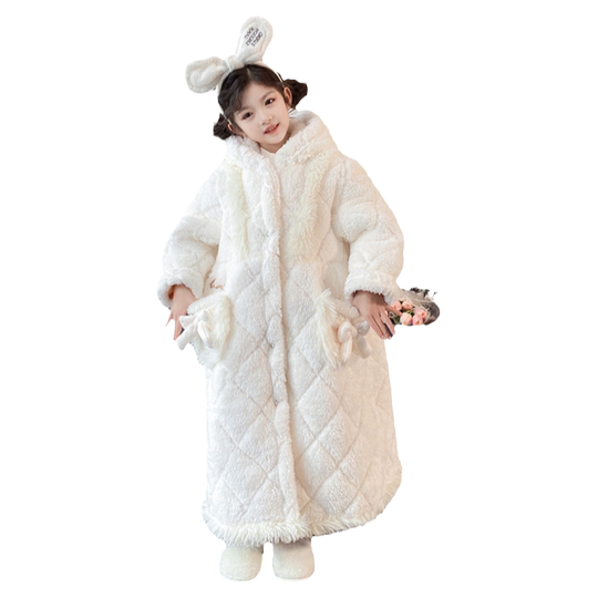儿童睡衣冬季加厚款三层夹棉女童小孩珊瑚绒法兰绒睡袍保暖家居服