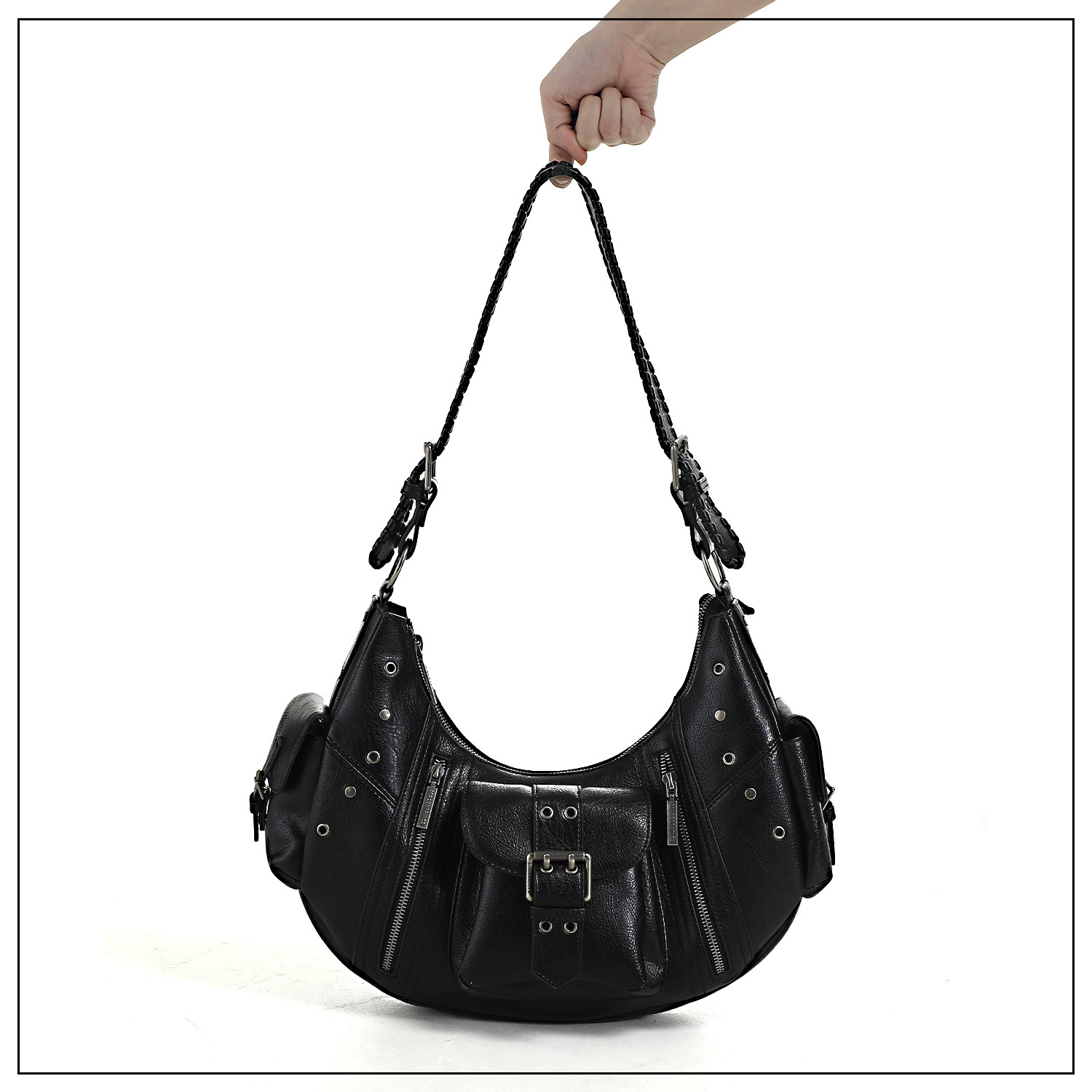 MASONPRINCE high-quality glossy leather curved motorcycle bag with a workwear style / crossbody boutique bag