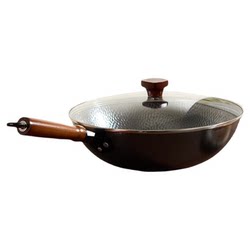 Joyoung Iron Wok Without Coating, Household Cooking Pot with Hammer Pattern, Suitable for Gas Stoves, Non-Stick Cookware
