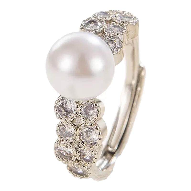 S925 sterling silver natural pearl transfer bead ring niche high-end light luxury versatile temperament simple women's index finger ring