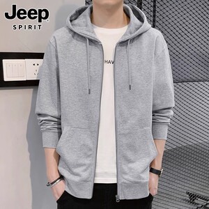 JEEP SPIRIT2026秋季潮牌卫衣男士新款红色开衫运动连帽外套男装