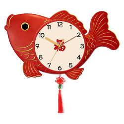 New Year Fish Clock Wall Clock for Living Room Home Use Creative Chinese Style Clock Wall Hanging for Dining Room No-Drill Wall Clock