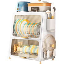 Kitchen cupboard rack dish rack drain rack countertop drawer household tableware storage box with cover