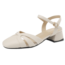 Daphne Baotou Sandals Womens 2024 New Summer Outerwear French Baotou Thick Heel Small Leather Shoes Fashionable Summer Womens Shoes