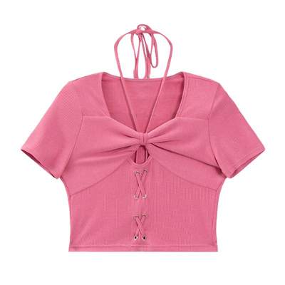 LOVEHEYNEW pure desire pink knitted sweater women's summer 2022 new slim short butterfly shirt top