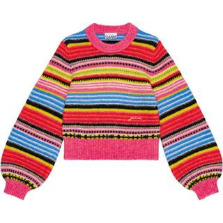 【甄选折扣】GANNI女装条纹圆领灯笼袖羊毛混纺针织衫 K2146999